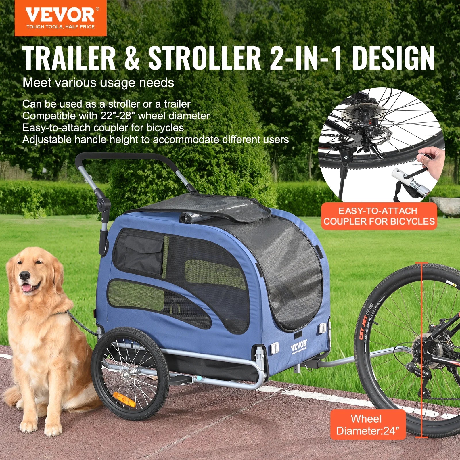 Pet Bicycle Trailer and Stroller, Water Resistant Bike Carrier Dogs and Cats