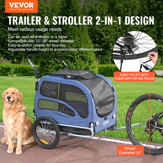 Pet Bicycle Trailer and Stroller, Water Resistant Bike Carrier Dogs and Cats