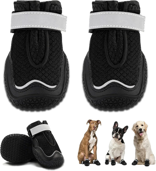 Dog Boots for Large Dogs, Dog Shoes for Winter Snow Hot Pavement, Paw Protector Dog Booties Designed for Comfort and Breathability, Outdoor Booties for Small Medium Dogs for Hiking Black Size 3