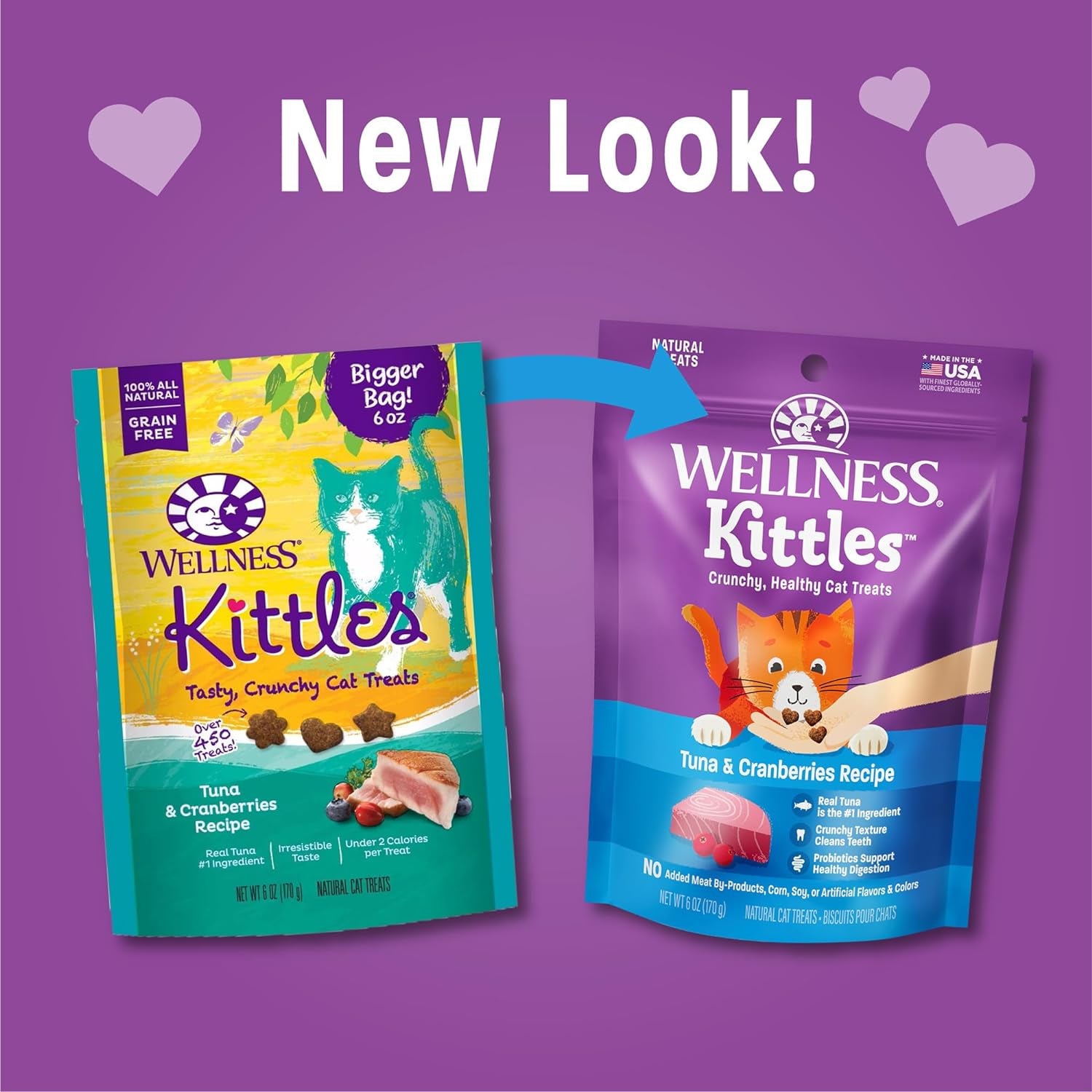 Kittles Crunchy Natural Grain Free Cat Treats, Tuna & Cranberries Recipe, All Life Stages, 6-Ounce Bag