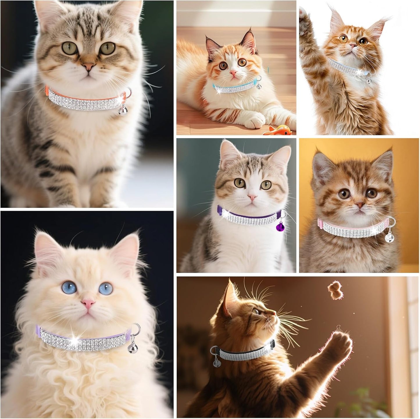 Soft Velvet Safe Cat Collars for Girl Cats -2 Pack Rhinestones Bling Diamante Adjustable Collars Breakaway- Chirstmas Cat Clollar Gifts with Bells for Boy Cats Kitty and Small Dogs