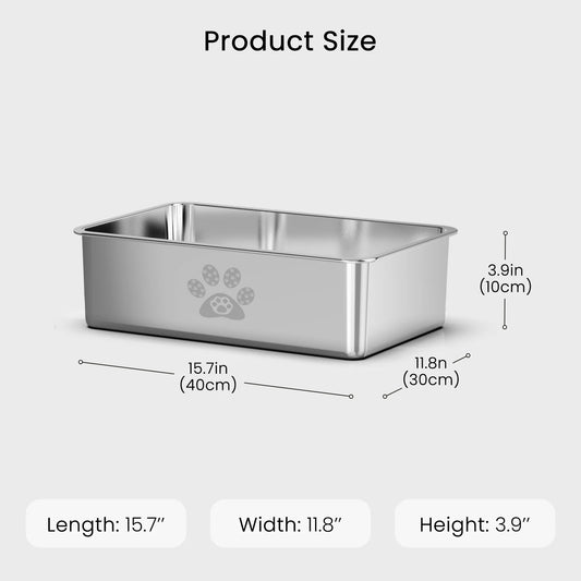 Cat Litter Box with High Sides Large Stainless Steel Cat Litter Pan 15.7" X 11.8" X 3.9"