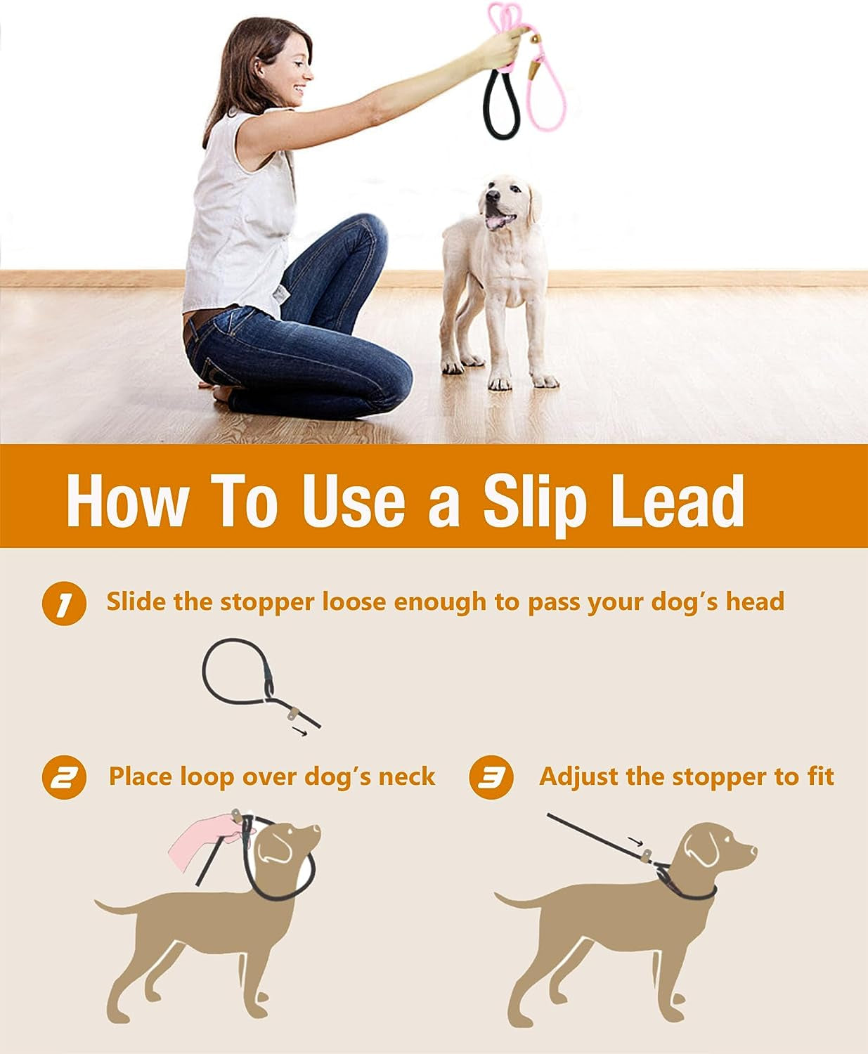 Dog Leash Slip Lead 5 6 8 FT Dog Training Leash Strong Heavy Duty Braided No Pull Training Lead Leashes for Small Medium Large Dogs