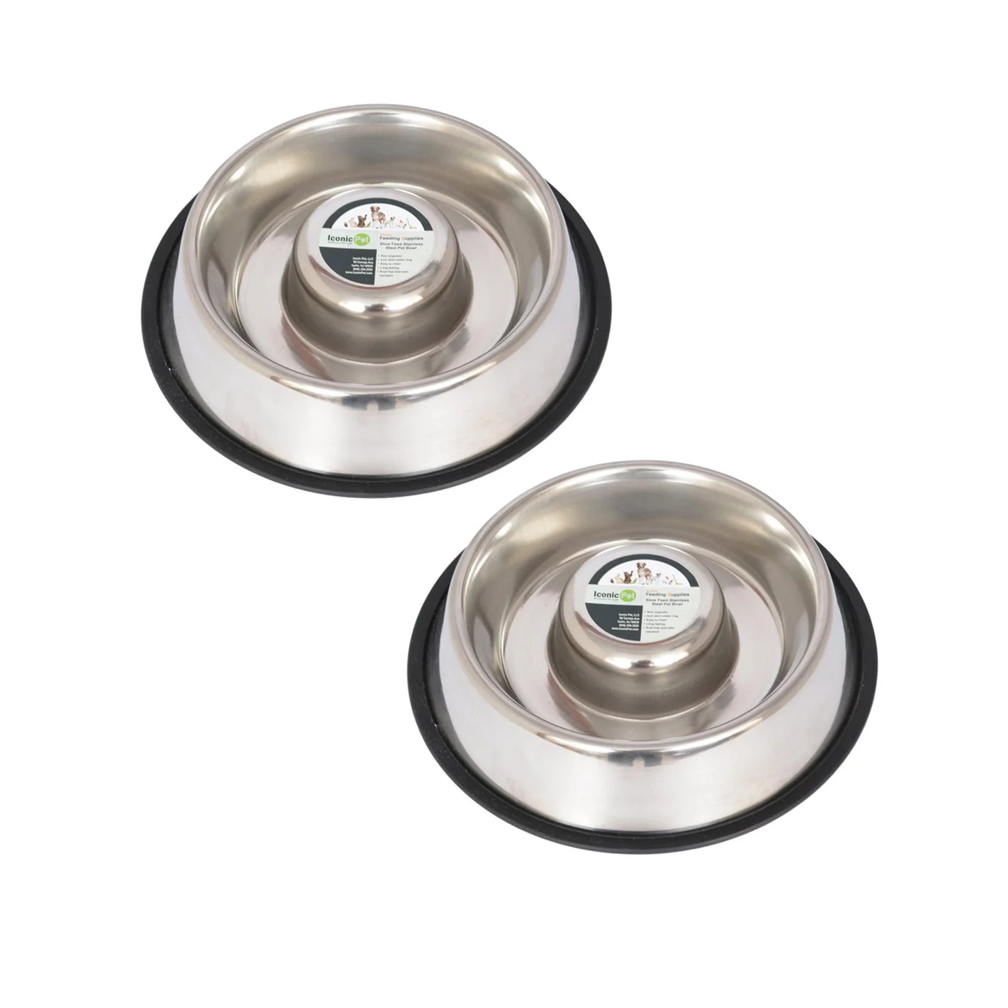 2-Pack Slow Feed Stainless Steel Pet Bowl for Dog or Cat, Medium, 24 Oz