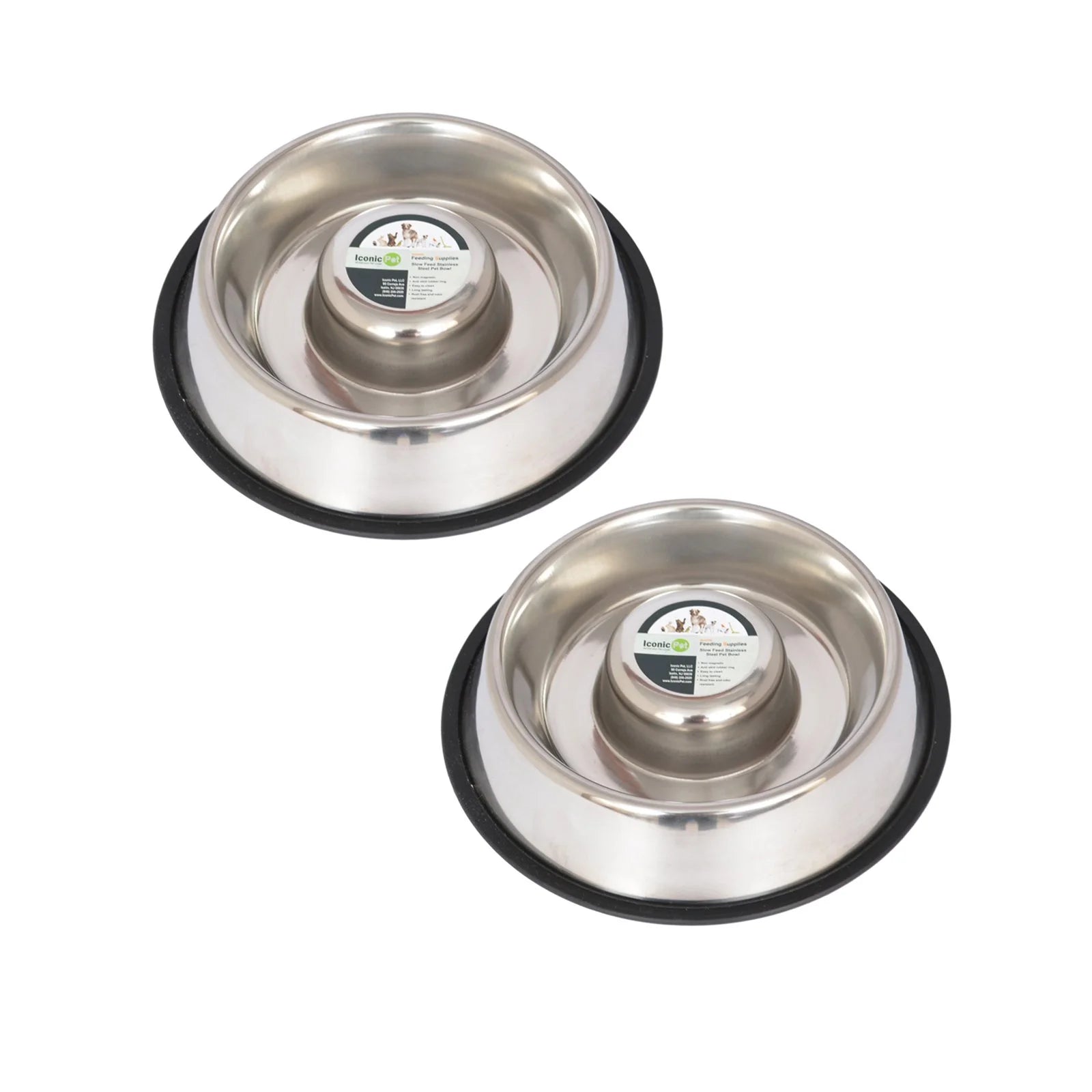2-Pack Slow Feed Stainless Steel Pet Bowl for Dog or Cat, Medium, 24 Oz