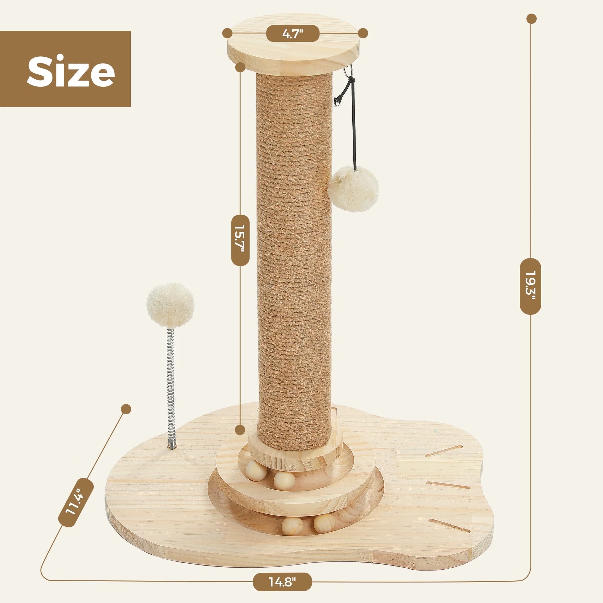 19.3" Cat Scratching Post with Ball Track Toy for Kittens and Small Cats, Beige