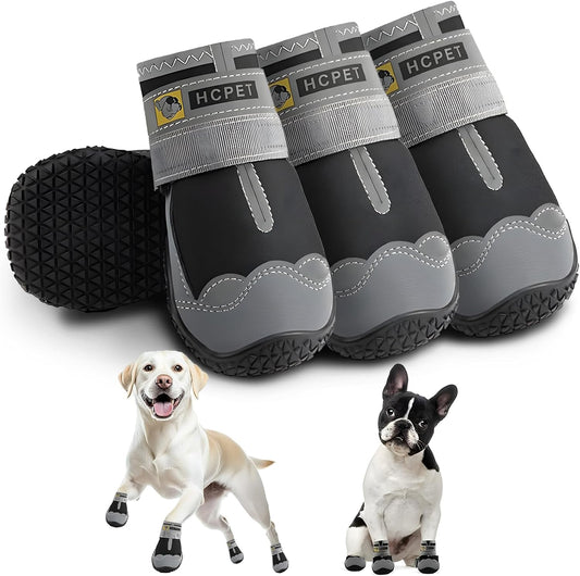 Dog Shoes for Large Dogs, Waterproof Dog Booties for Small Medium Dogs, Anti-Slip Dog Boots & Paw Protectors for Hot Pavement Winter Snow Hiking with Reflective Straps Black Size 3