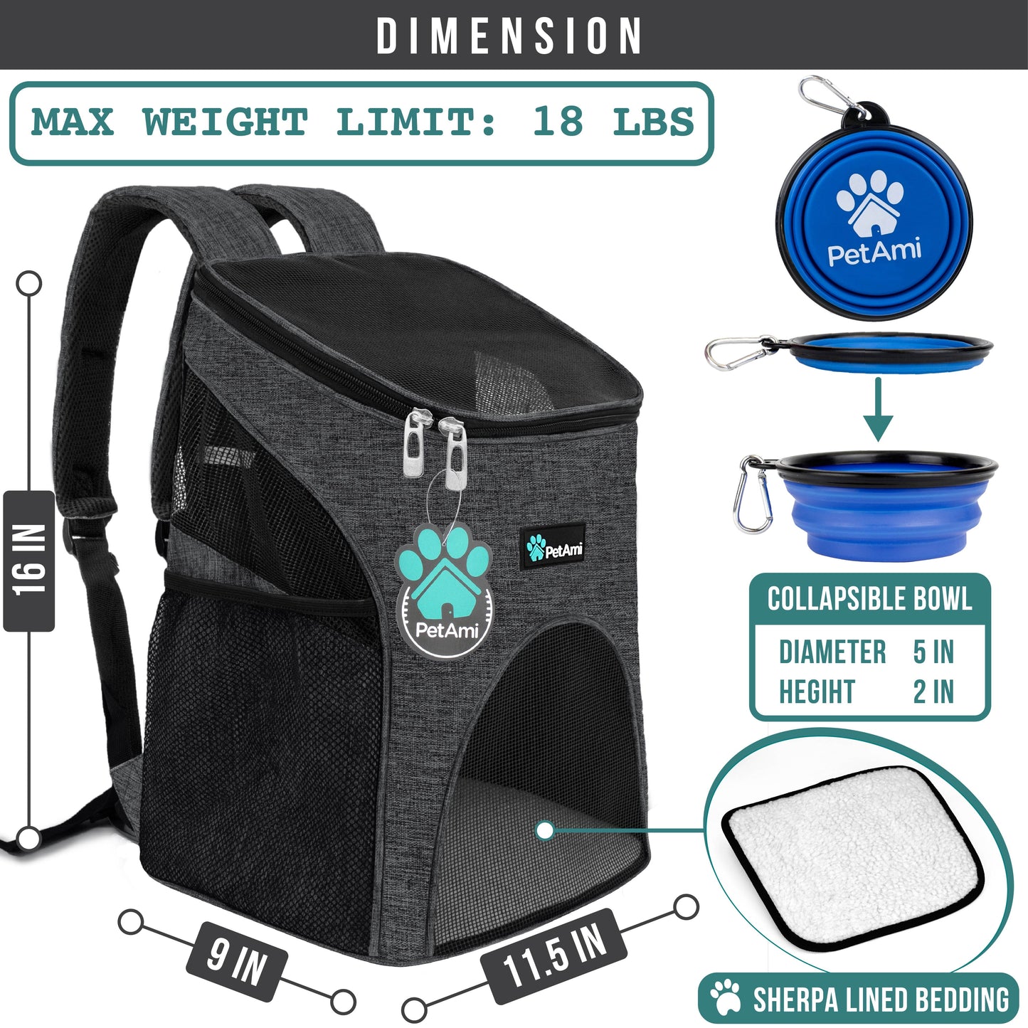 Premium Pet Carrier Backpack, Charcoal Gray