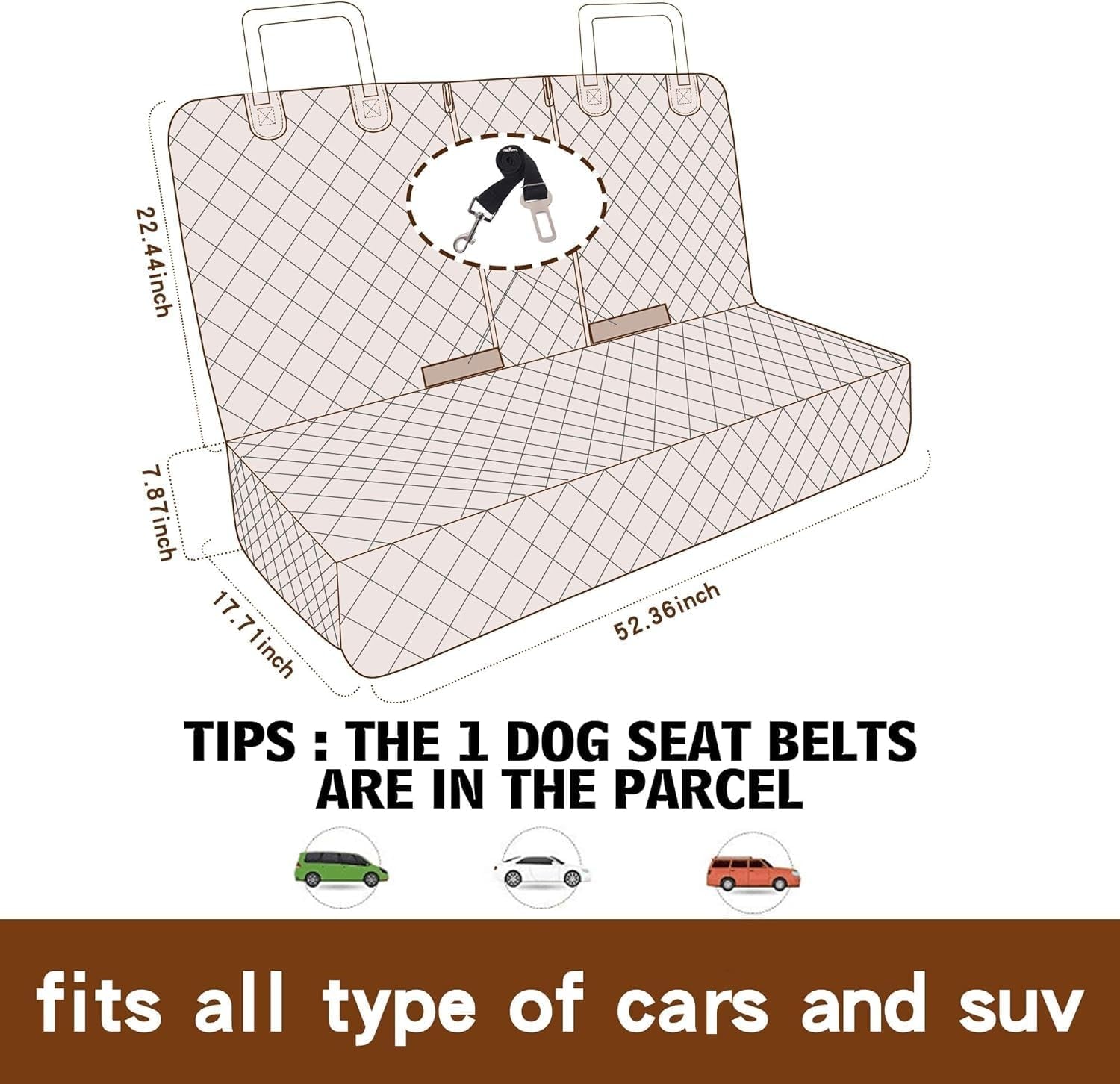 Dog Seat Cover, 100% Waterproof Bench Seat Cover Protector Scratch Proof Nonslip Durable Soft Pet Back Seat Covers for Cars Trucks & SUV