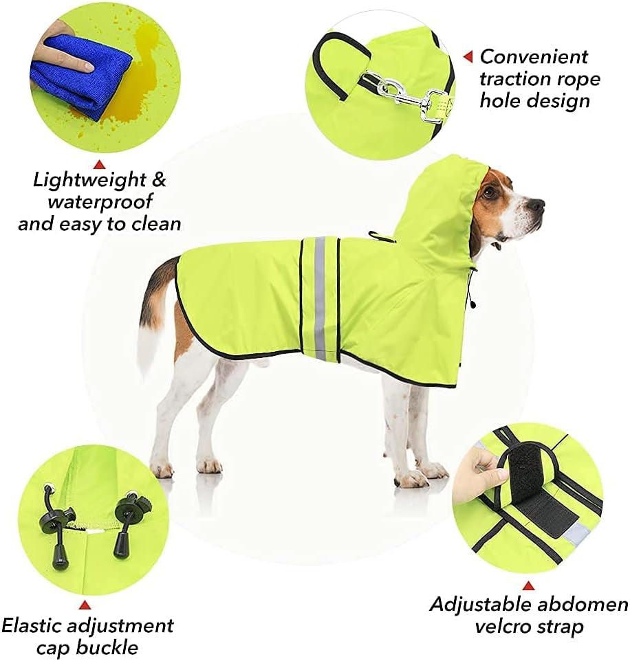 Dog Raincoat - Reflective Pet Rain Jacket for Dogs, Adjustable Dog Hooded Raincoats, Rain Coat Slicker Poncho for Small to X- Large Dogs and Puppies (Neon Green, X-Large)
