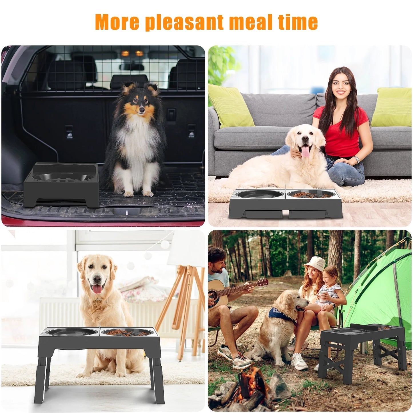 Elevated Dog Bowls, Raised Slow Feeder Dog Bowls with No Spill Dog Water Bowl Dispenser, 5 Heights Adjustable Raised Dog Bowls Stand for Small Medium Large Dogs Cats & Pets, Non-Slip Dog Feeder