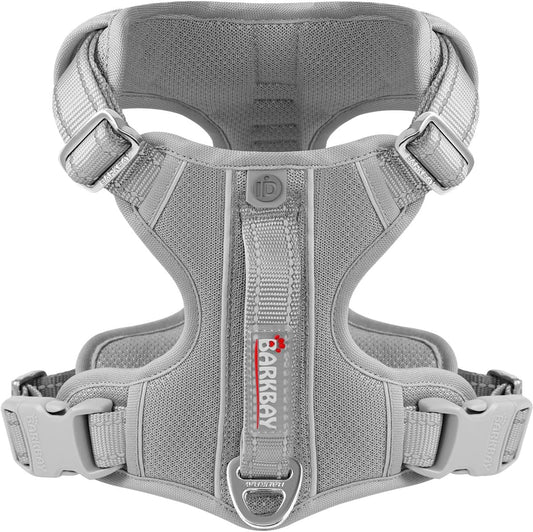 Dog Harness No Pull with ID Tag Pocket - Heavy Duty, Reflective, Easy Control for Large Dogs(Grey,L)