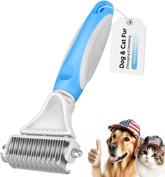 Pet Dematting Comb - 2 Sided Undercoat Rake for Cats & Dogs - Safe Grooming Tool for Easy Mats & Tangles Removing - Medium and Long Haired Cats Dogs Brush for Shedding