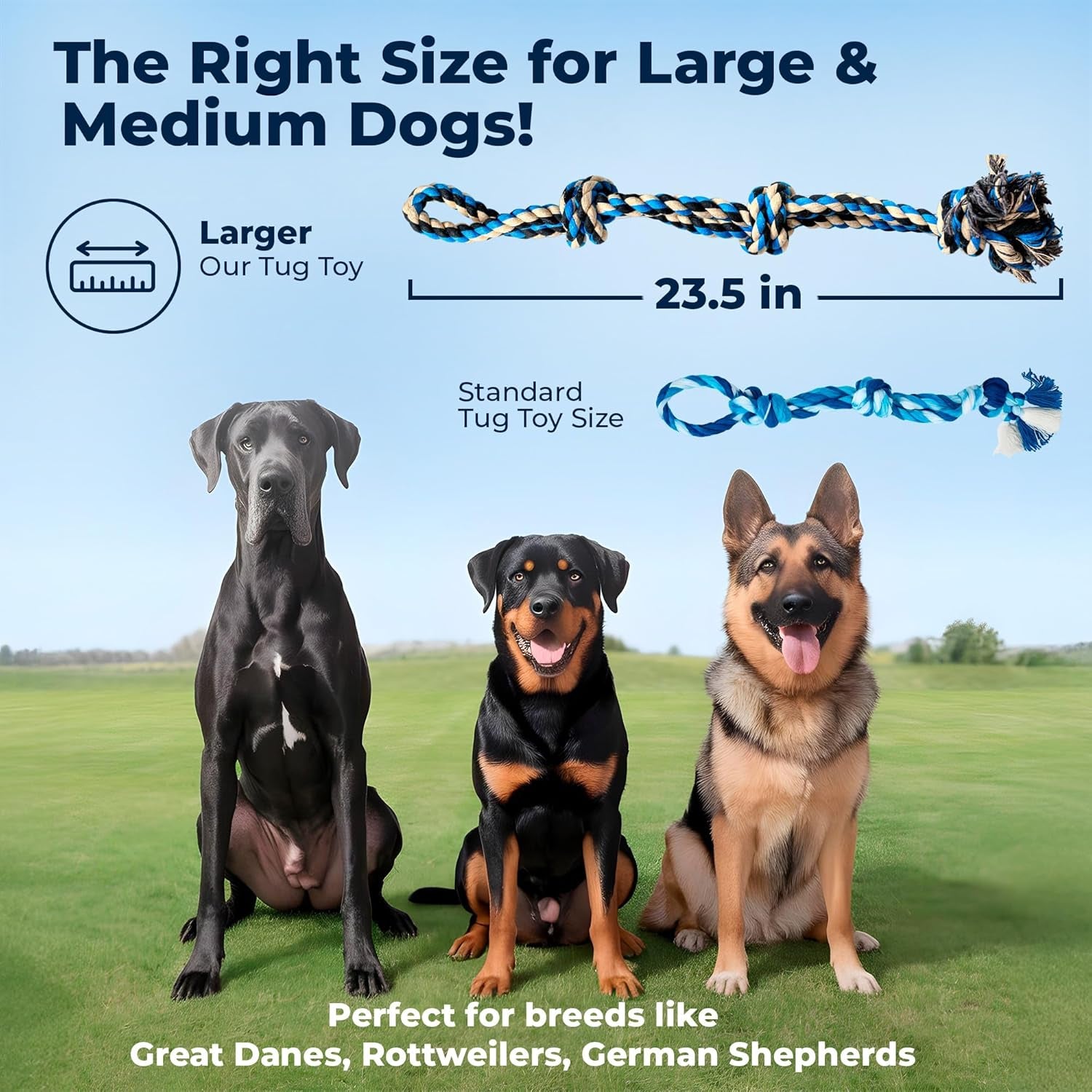 Large Dog Rope Toy for Large Dogs - 23.5" Dog Tug of War Toy - Durable Big Pull Rope for Aggressive Chewers & Teething Puppies