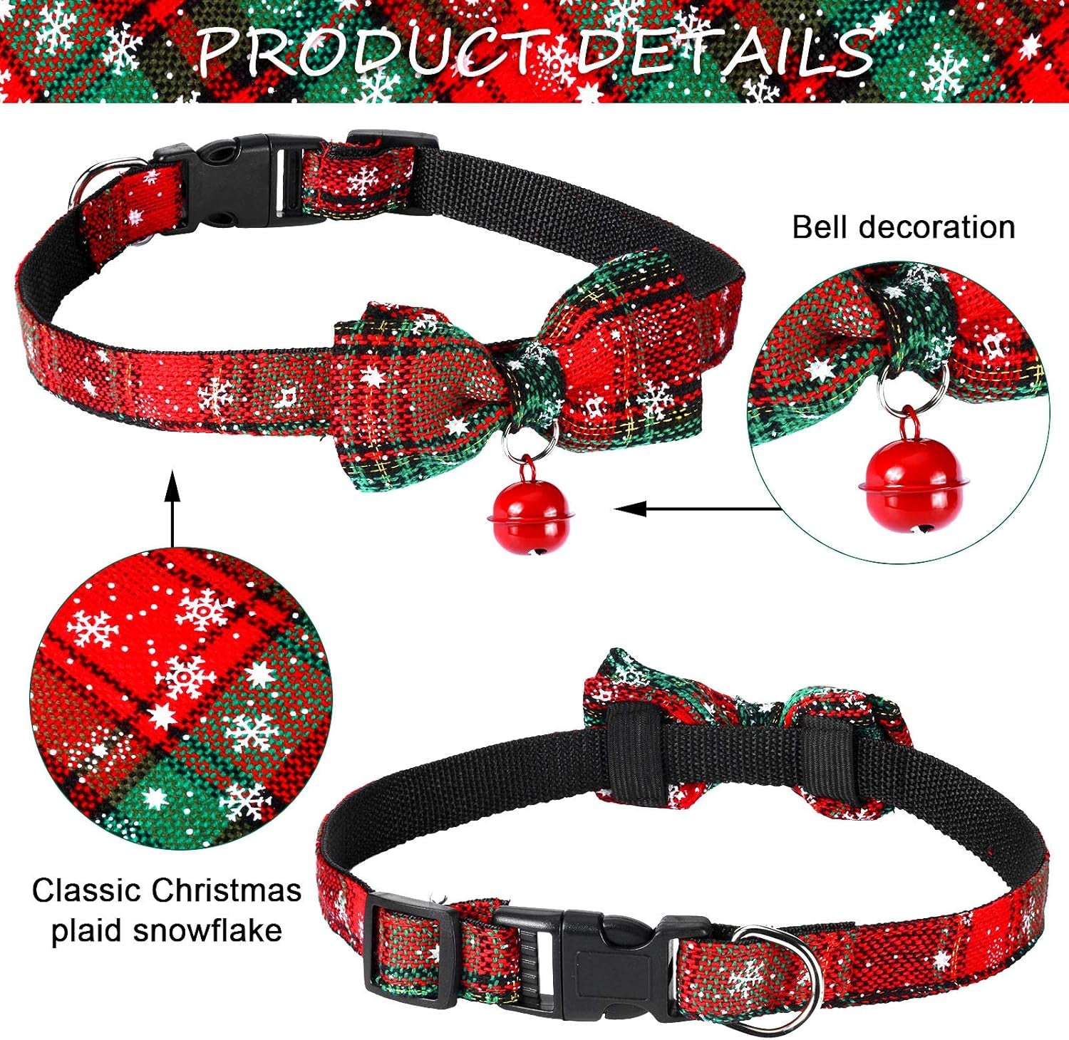 4 Pieces Christmas Dog Bandanas and Collars Set Xmas Christmas Classic Plaid Dog Neck Tie Triangle Bib Scarf Kerchief Adjustable PET Bow Tie with Safety Bell Costume for Cat(S,Stylish Style)