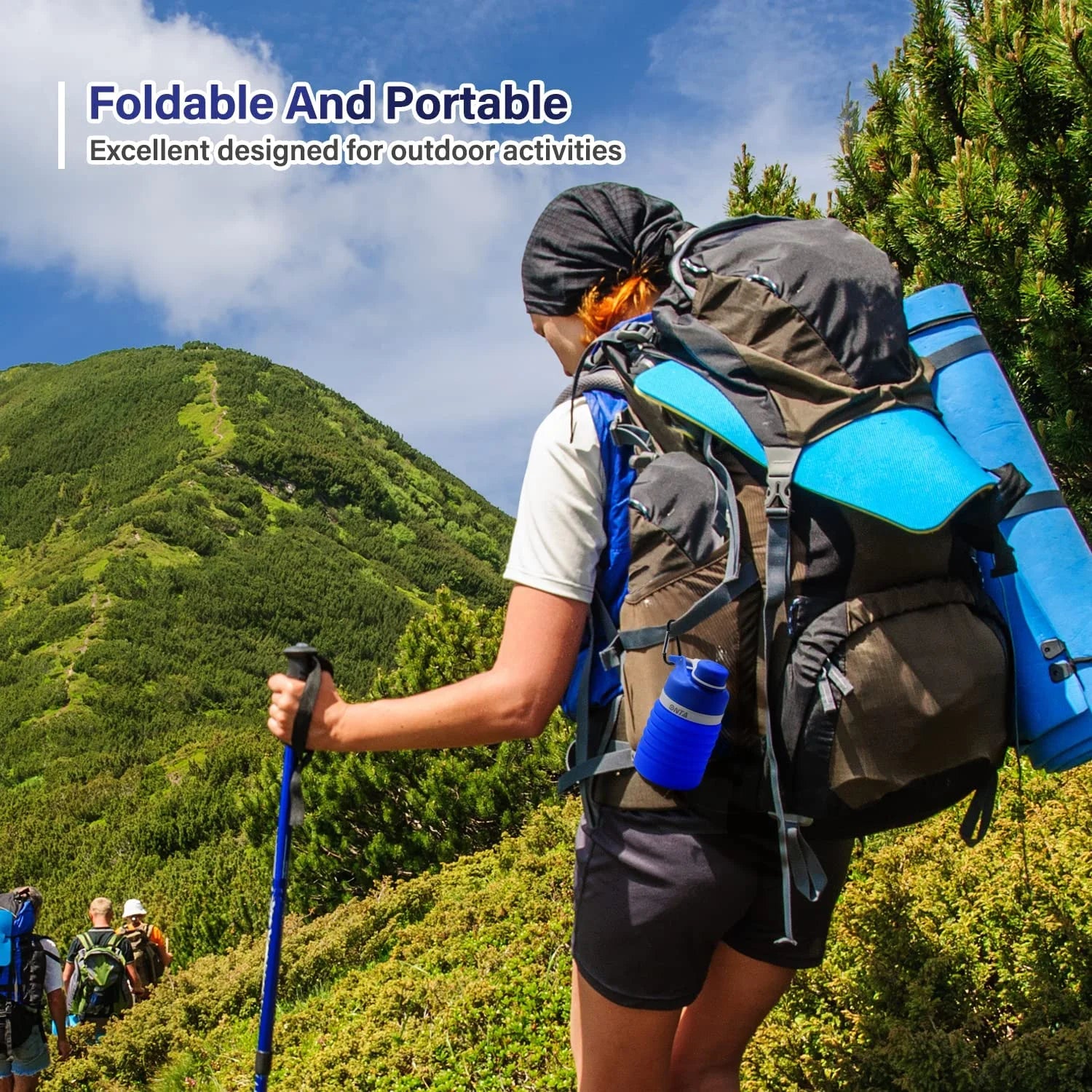 Collapsible Water Bottle- BPA Free Silicone Foldable Water Bottle for Travel,Silicone Portable Leak-Proof Travel Water Bottle 20Oz, Blue