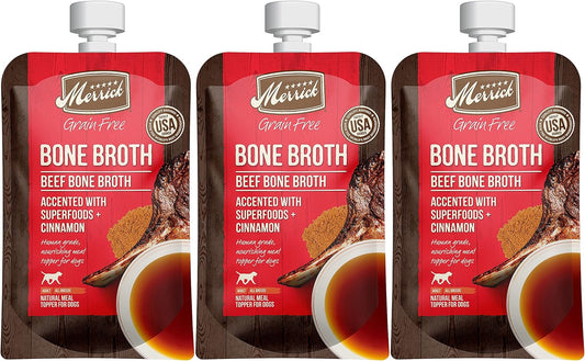 Grain Free Bone Broth Natural Meal Topper for Dogs, Accented with Superfoods & Cinnamon, for Adult Dogs of All Breeds Beef, 7 Ounce,(Pack of 3)