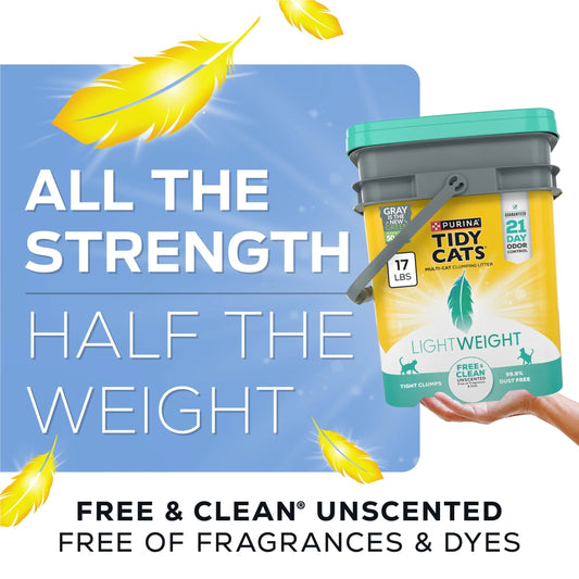 Purina  Free and Clean Lightweight Cat Litter, Unscented, 17 Lb Pail