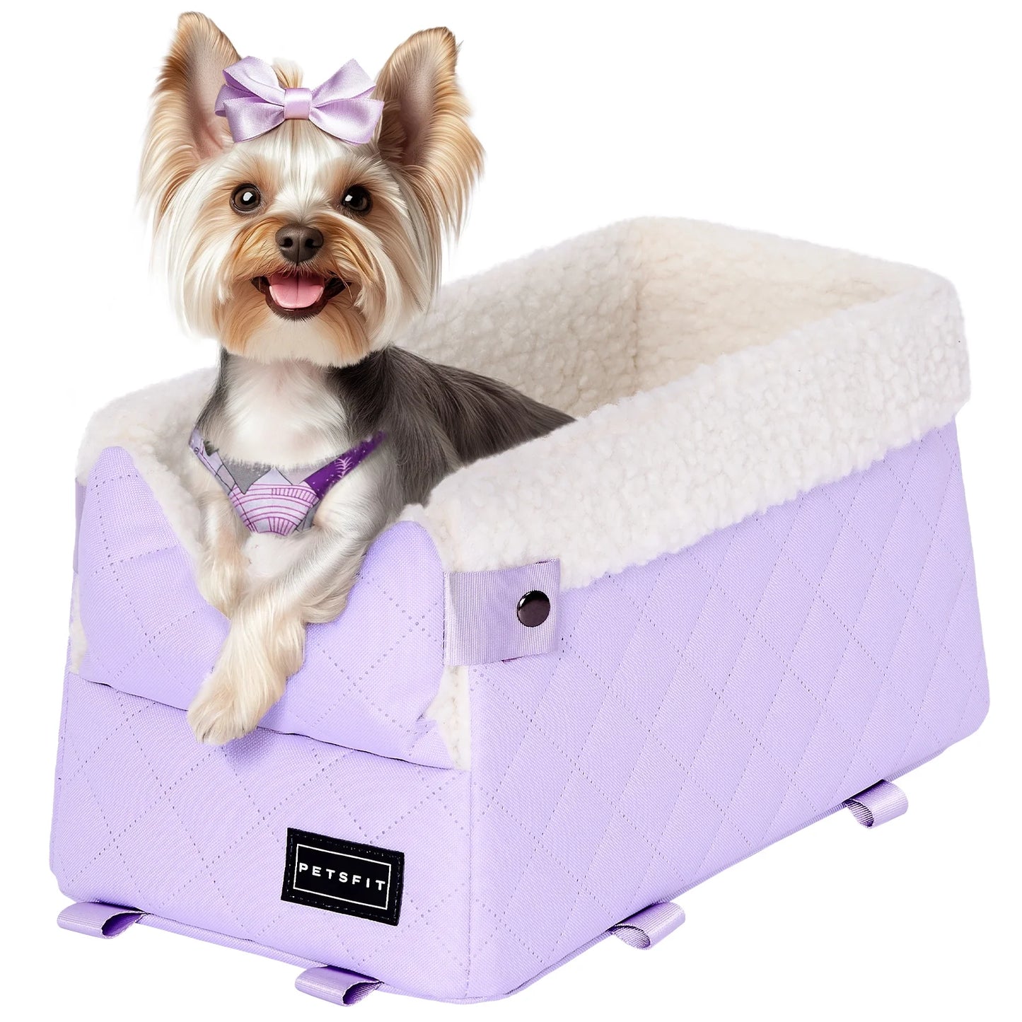Cat Car Seat with Safe Protection Hooks, Center Console Dog Car Seat with Upgraded Safety Tethers, Washable Cushion, Dog Car Seats for Small Dogs up to 9 Lbs (Purple)