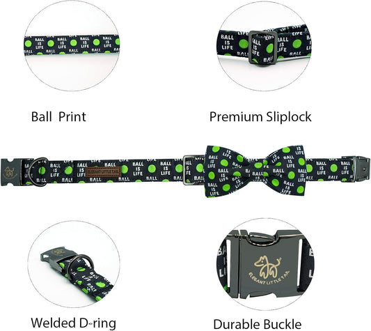 Balls Print Summer Dog Collar with Bow Tie - Cute Bowtie Collar for Small, Medium & Large Dogs