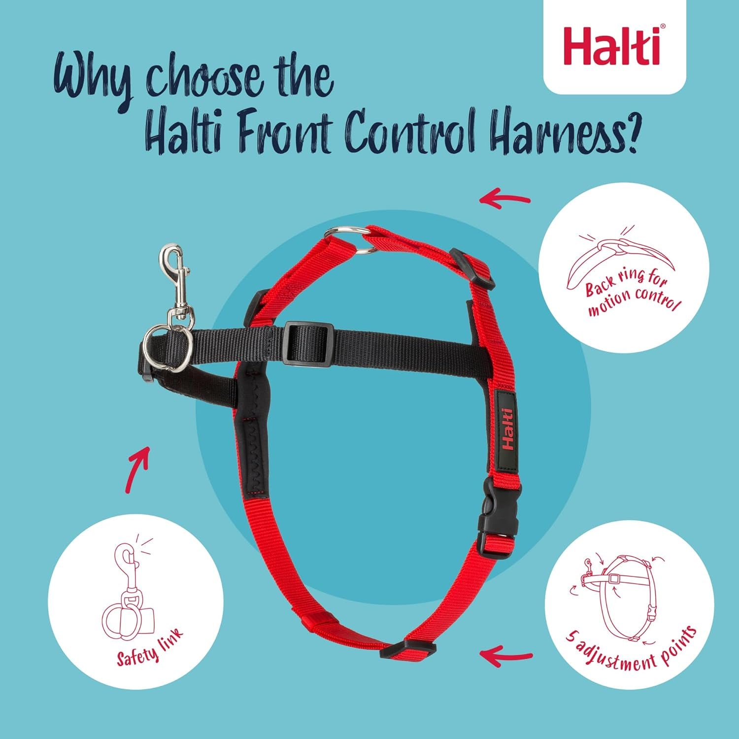 Front Control Harness Size Large &  Training Leash Size Large, Black Combination Pack - Stop Your Dog Pulling on the Leash. Adjustable, Lightweight and Easy to Use. Suitable for Large Dogs