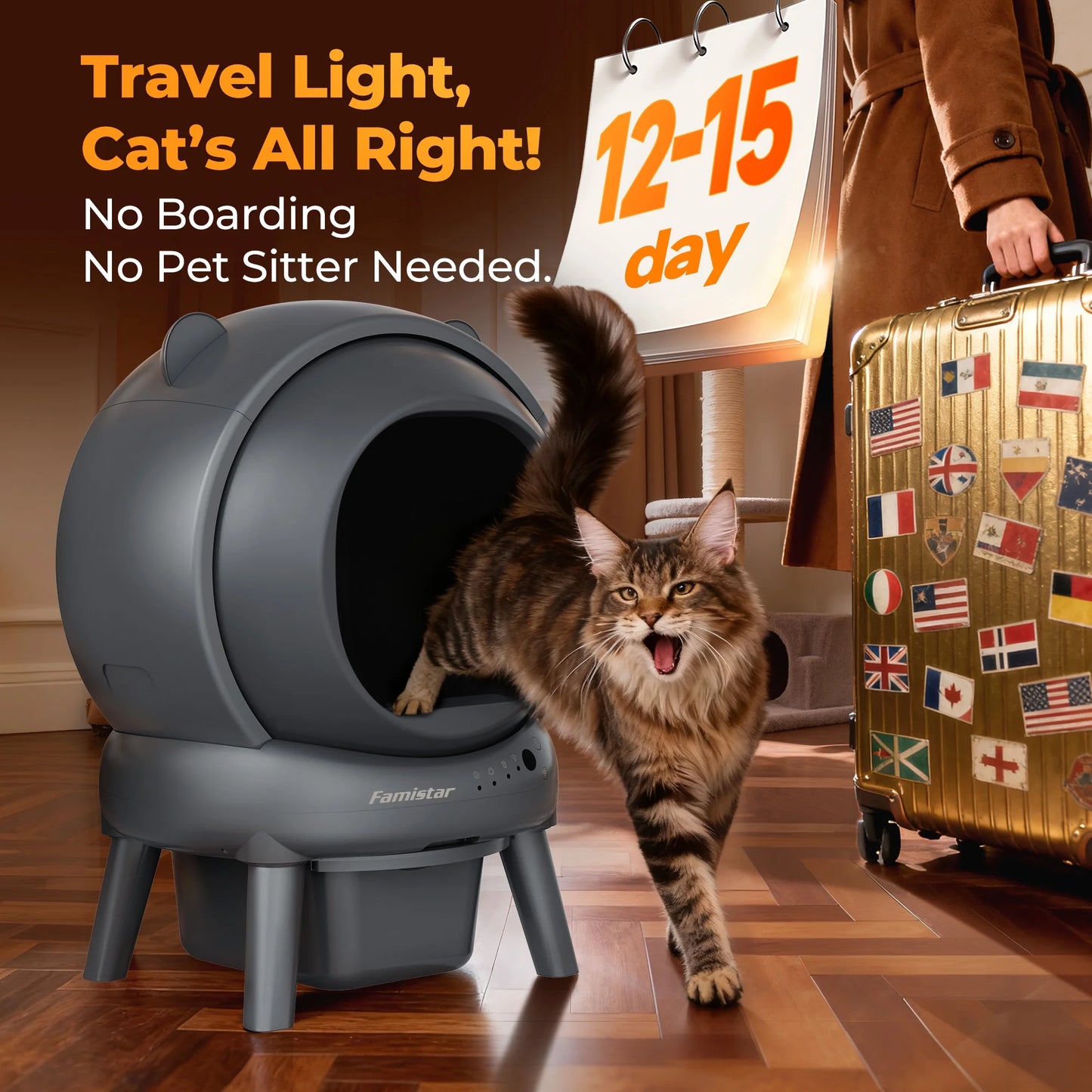 Automatic Cat Litter Box Self Cleaning, 100+15L Large Litter Box with Liner, Odor Removal, 2.4G Wifi APP Control/Integrated Safety Protection, Litter Mat