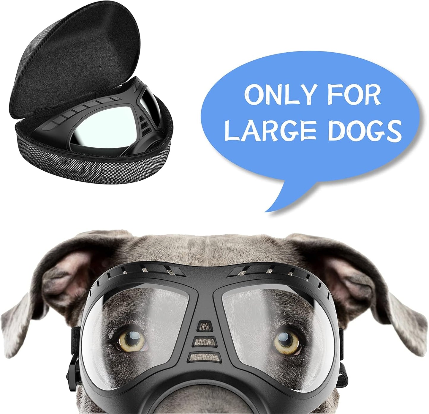 Dog Goggles Big Area Dog Sunglasses, Large Breed Windproof Snowproof Eye Protection Pet Glasses for Outdoor Driving Cycling (Large)