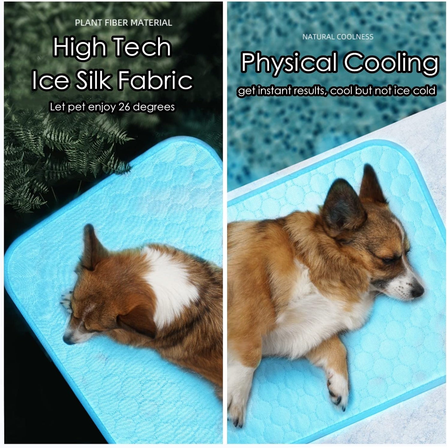 Dog Self Cooling Mat Pet Washable Cooling Pads Blanket Sleeping Kennel Mat,Ice Silk Sleep Mat Pad Non-Toxic Breathable Sleep Bed Beach for Large Dogs Cats (Blue, 27.5X39.4 In)