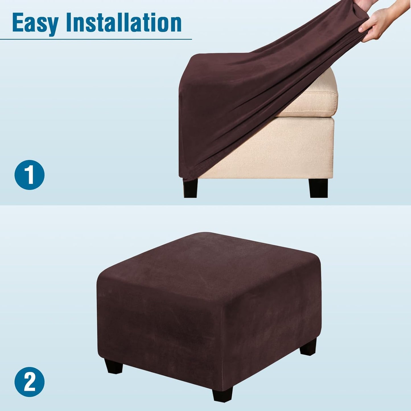 Square Ottoman Covers Ottoman Slipcover Square Footstool Protector Covers Storage Stool Ottoman Covers Stretch with Elastic Bottom, Feature Real Velvet Plush Fabric, Brown