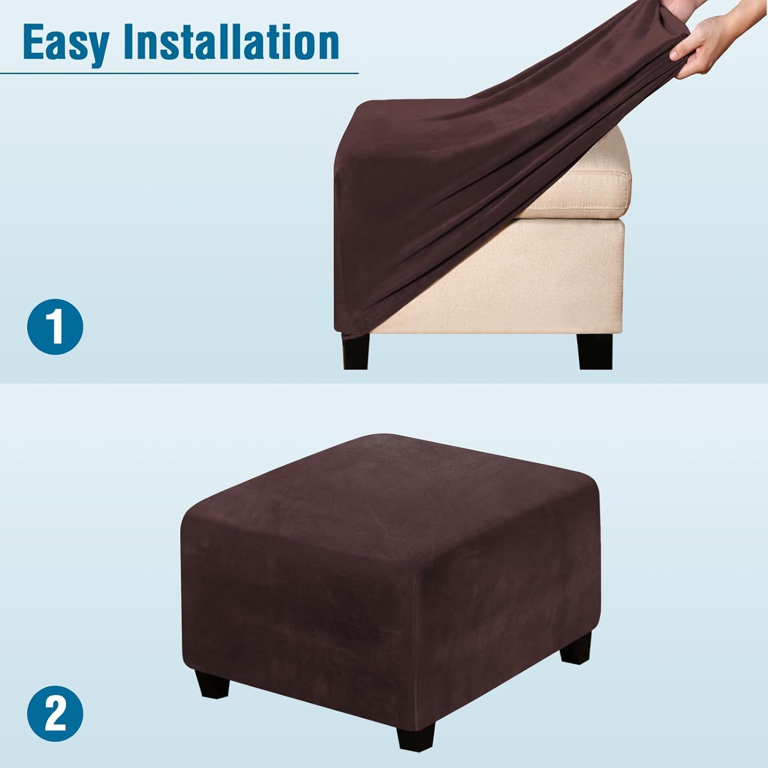 Square Ottoman Covers Ottoman Slipcover Square Footstool Protector Covers Storage Stool Ottoman Covers Stretch with Elastic Bottom, Feature Real Velvet Plush Fabric, Brown