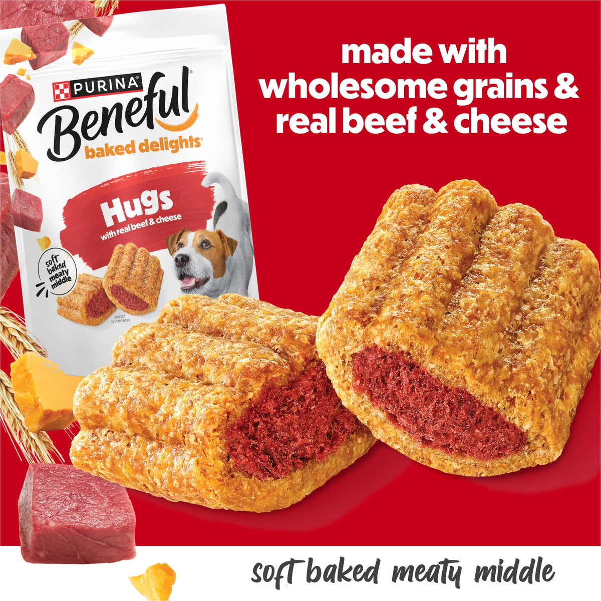 Purina  Baked Delights Hugs with Real Beef and Cheese Oven Baked Dog Treats, 19.5 Oz Pouch
