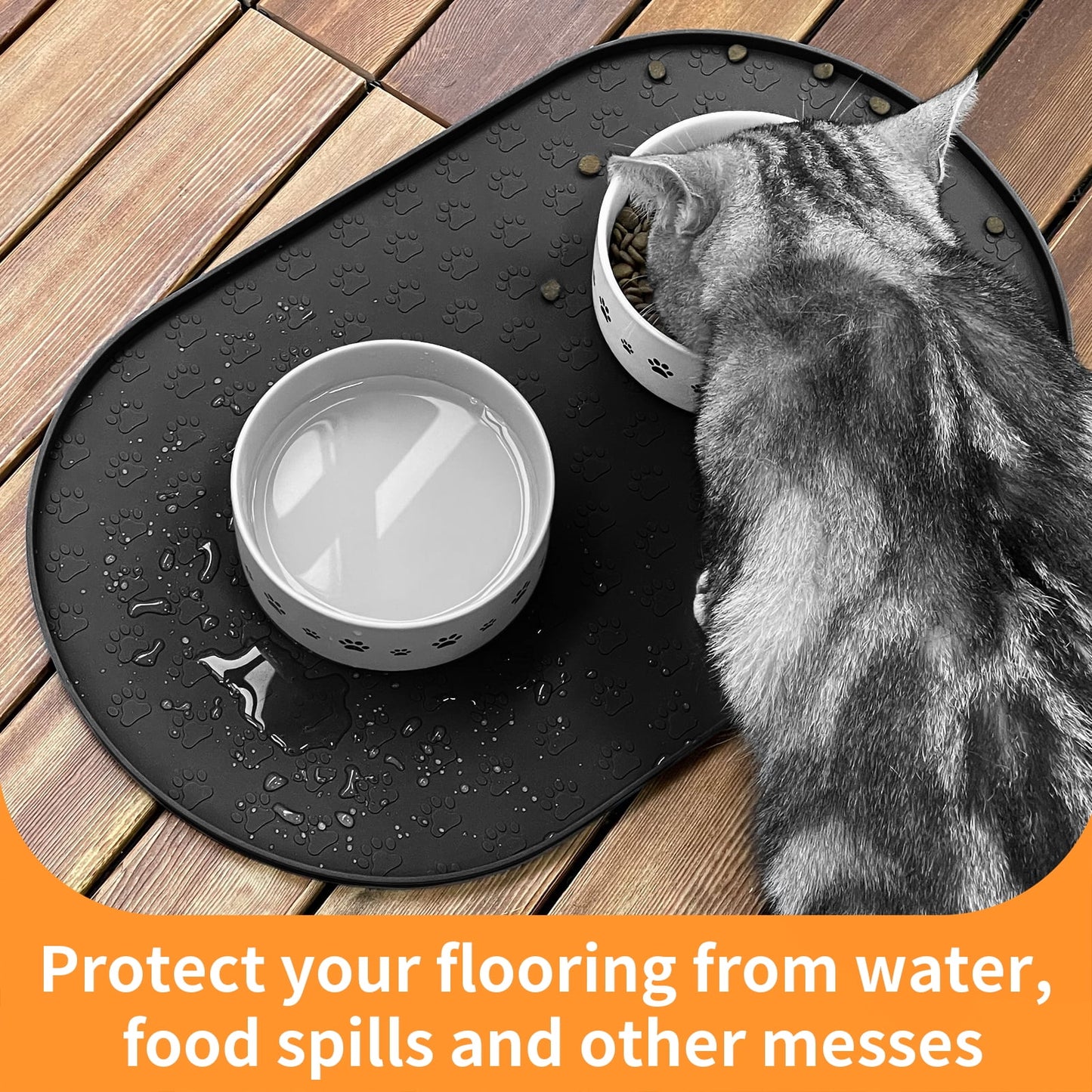Silicone Pet Placemat for Dogs and Cats, Waterproof Pet Feeding Mat Prevent Food and Water Overflow, High-Lips Dog Food Mats, Black