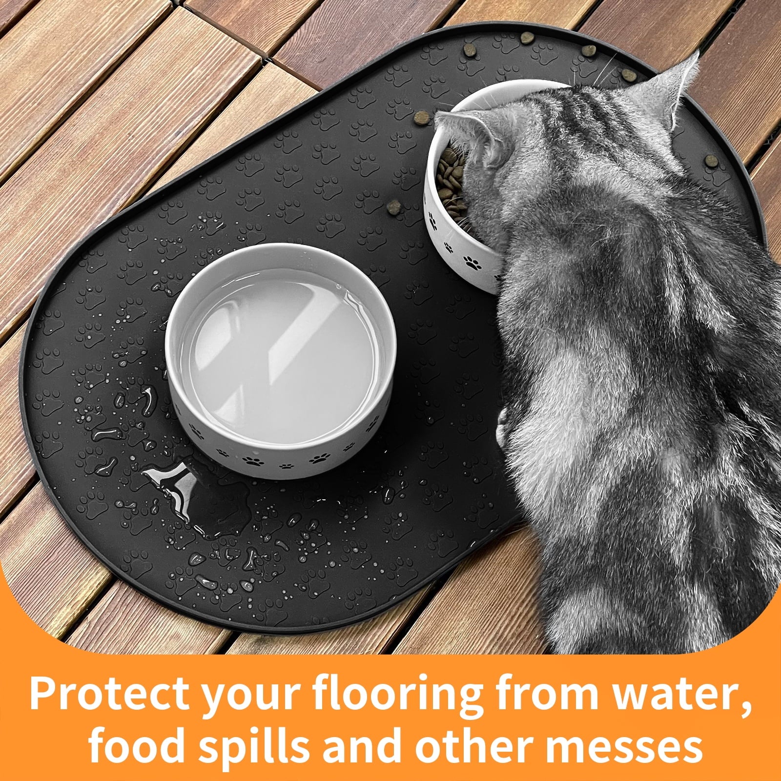 Silicone Pet Placemat for Dogs and Cats, Waterproof Pet Feeding Mat Prevent Food and Water Overflow, High-Lips Dog Food Mats, Black