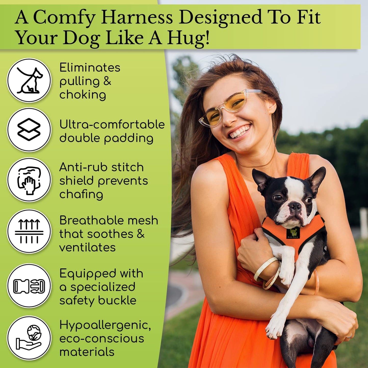 Blue Dog Harness - Eco-Friendly Max Comfort Harnesses - Luxurious Soft Mesh Halter - over the Head Harness Vest- No Pull and No Choke