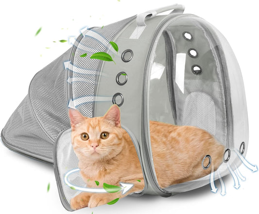 Pet Carrier Backpack Expandable for Cats and Small Dogs, Breathable Anti-Collapse Design, Airline Approved Travel Backpack for Hiking and Outdoor Use (Back Expandable-Grey)
