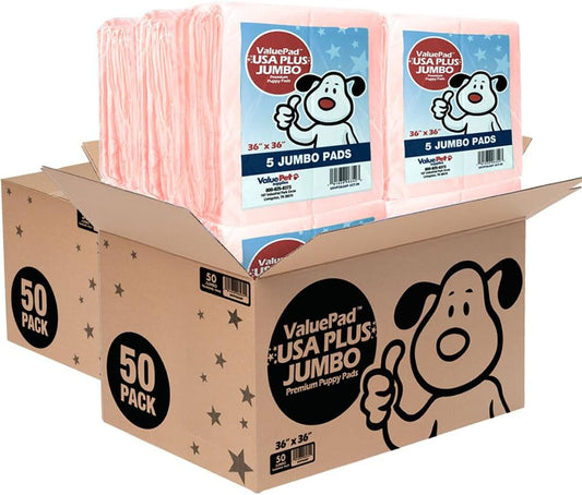 USA plus Puppy Pads, Jumbo 36X36 Inch, 100 Count Bulk Pack - Premium Puppy Pee Pads for Dogs, Tear Resistant, Super Absorbent Polymer Gel Core, 5-Layer Design