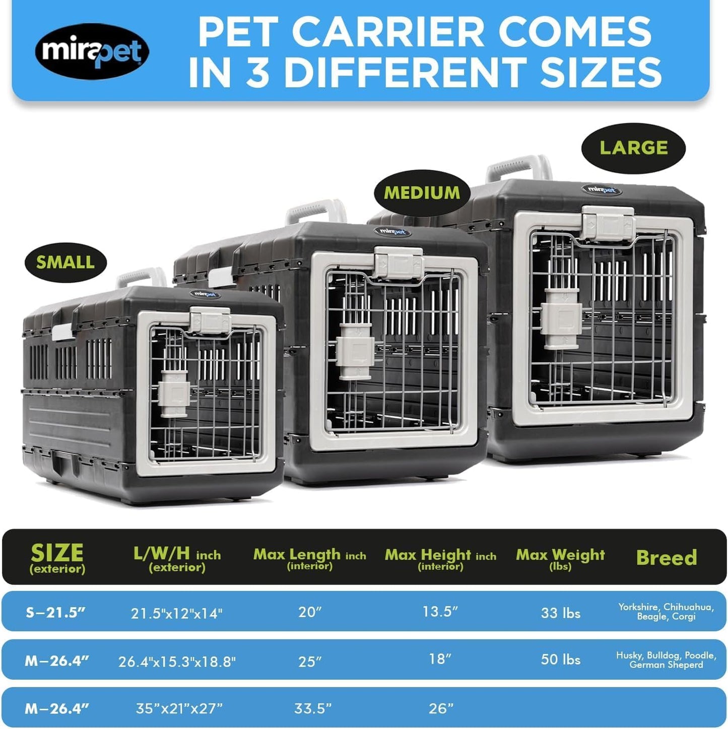 USA Pet Carrier & Crate 21'' - Premium Collapsible Design for Cats and Dogs - Portable Kennel for Small Pets - Indoor/Outdoor - 360-Degree Ventilation & Hard Plastic Wall Protection