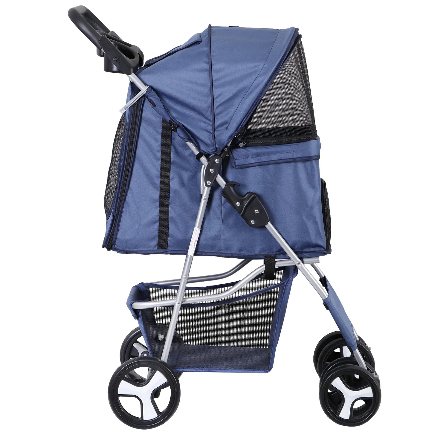 4 Wheels Small Pet Dog Stroller Foldable Strolling Cart Max.33Lbs W/Storage Basket & Cup Holder,Navy