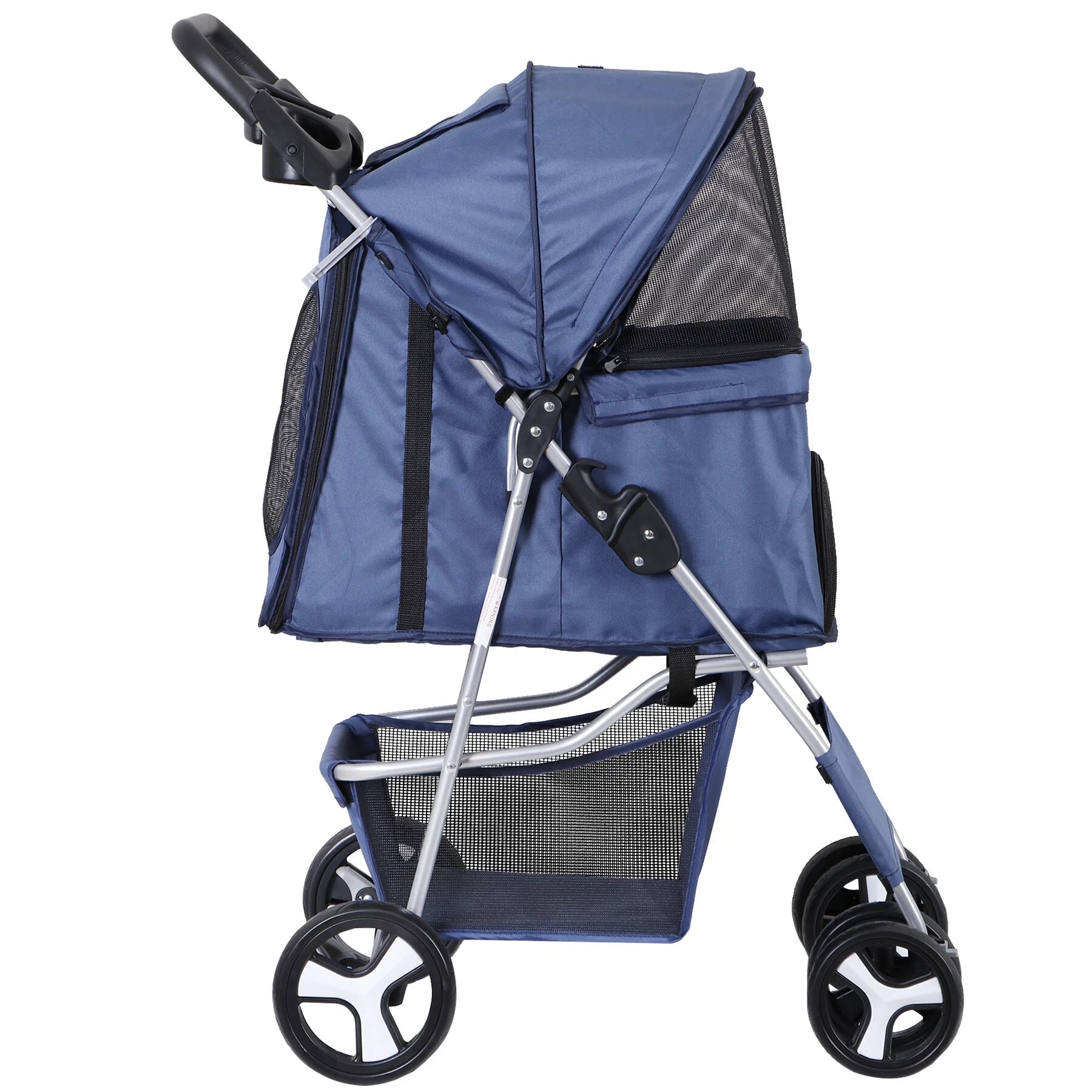 4 Wheels Small Pet Dog Stroller Foldable Strolling Cart Max.33Lbs W/Storage Basket & Cup Holder,Navy