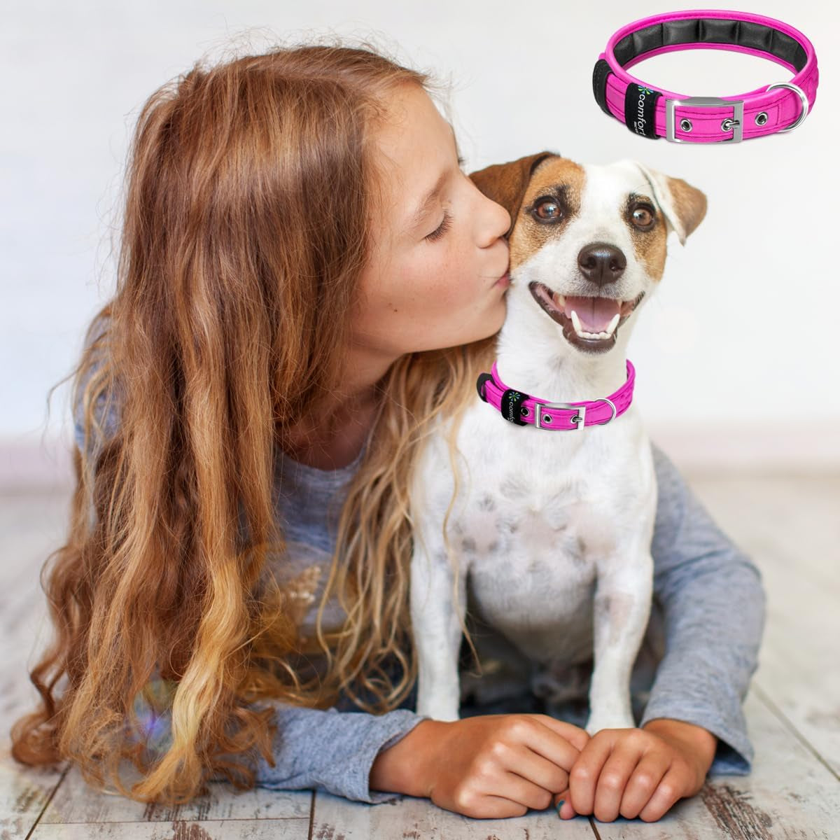 Comfort Fit Dog Collar - Soft Padded Dog Training Collar with Adjustable Buckle - Breathable and Lightweight Pet Collar - Durable, Heavy Duty Dog Collar - Pink, Small - Neck 6.5"-9"