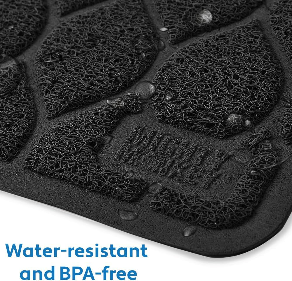 Waterproof BPA Free Cat Litter Box Trapping Mat, Easy Clean Floors, Textured Backing, Soft on Sensitive Kitty Paws, Cats Accessories, Less Waste, Stays in Place, 35X23, Black