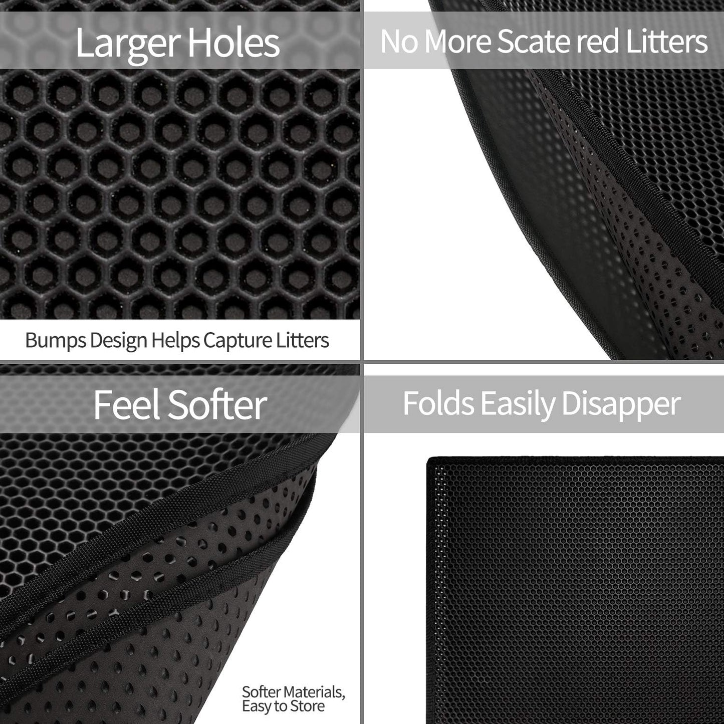 Cat Litter Mat Double Layer Waterproof Urine Proof Trapping Mat 1 Pack (Black, 30X24 Inch (Pack of 1))