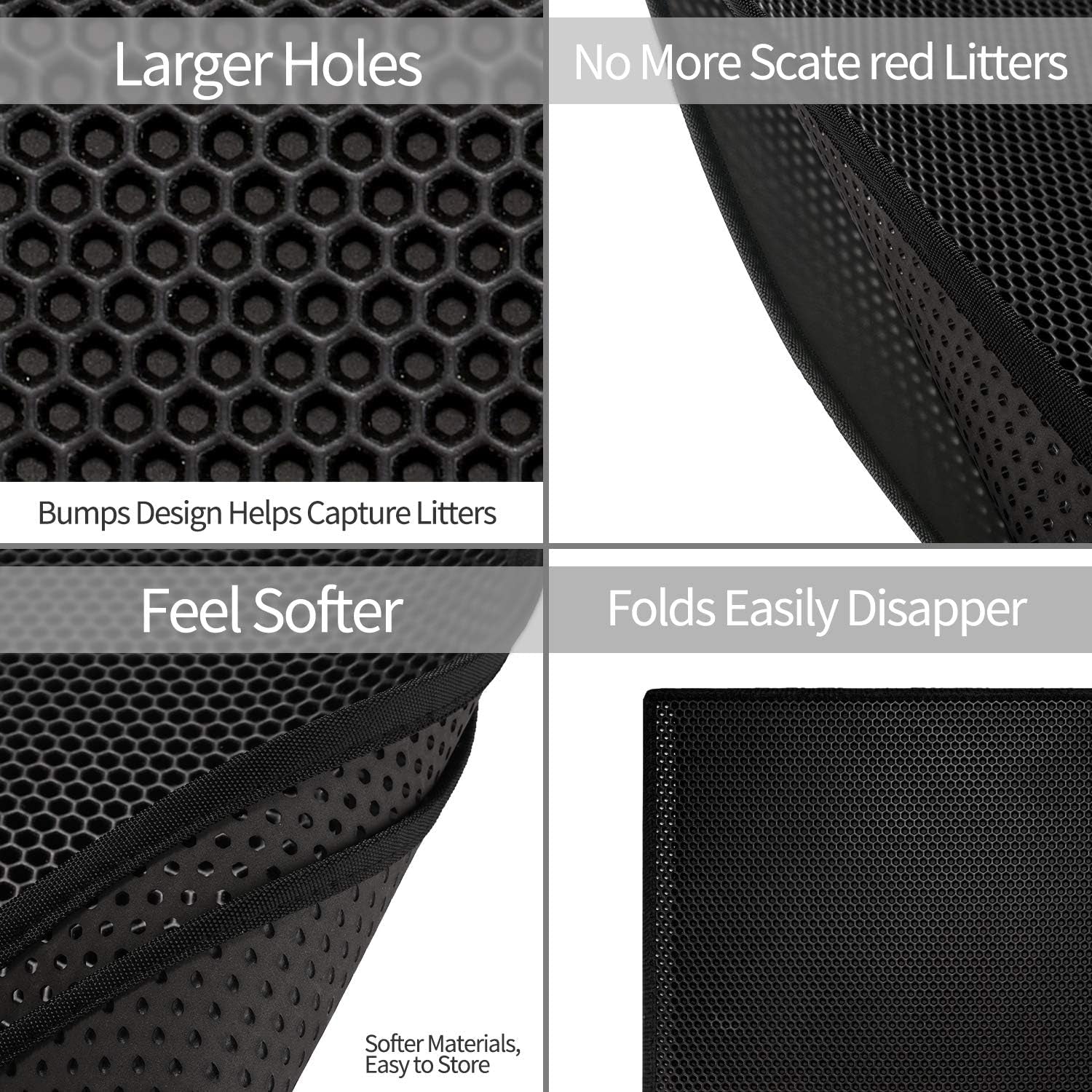 Cat Litter Mat Double Layer Waterproof Urine Proof Trapping Mat 1 Pack (Black, 30X24 Inch (Pack of 1))
