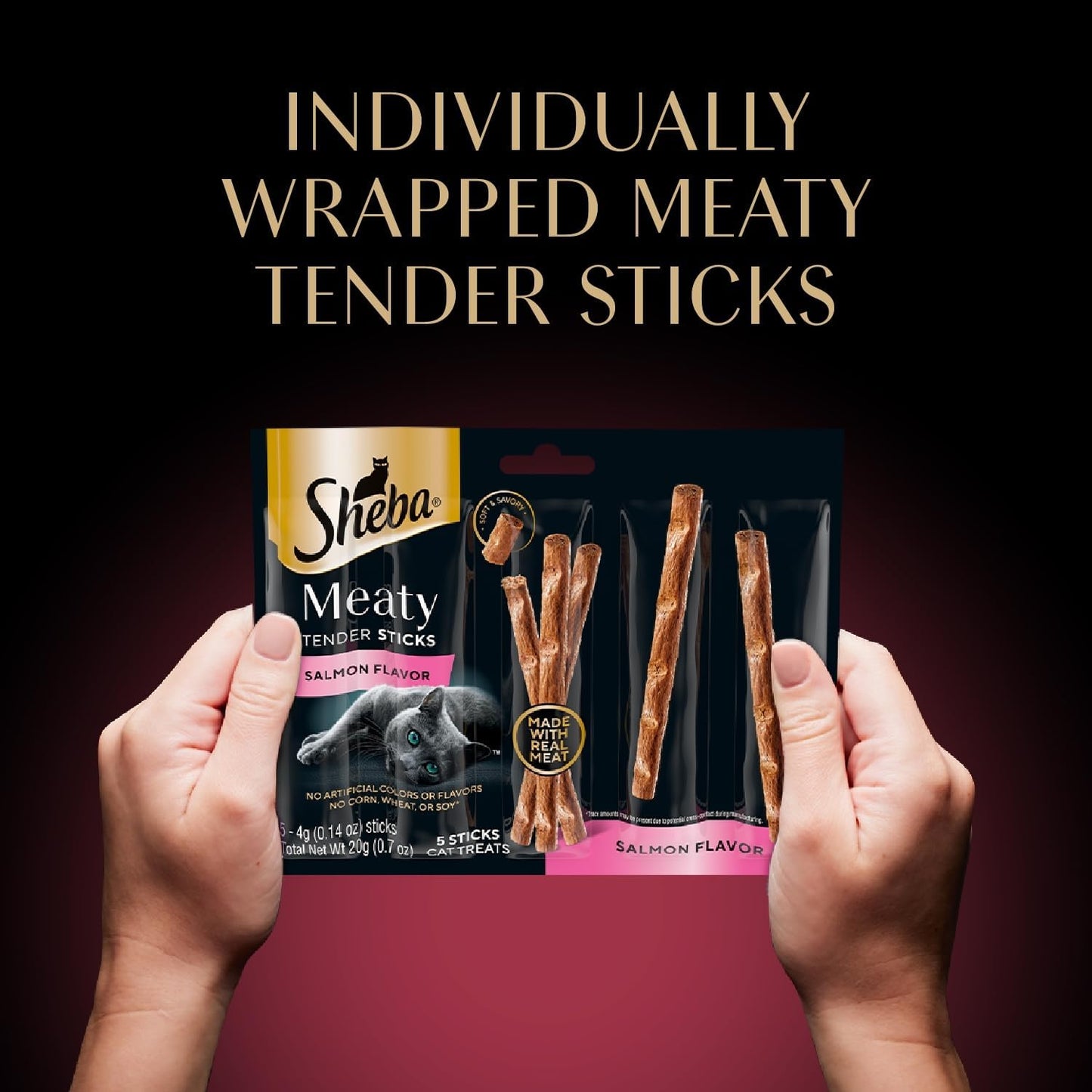 Meaty Tender Sticks Soft Cat Treats Salmon Flavor, 0.14 Oz., 5 Sticks, Pack of 10 (50 Sticks Total)