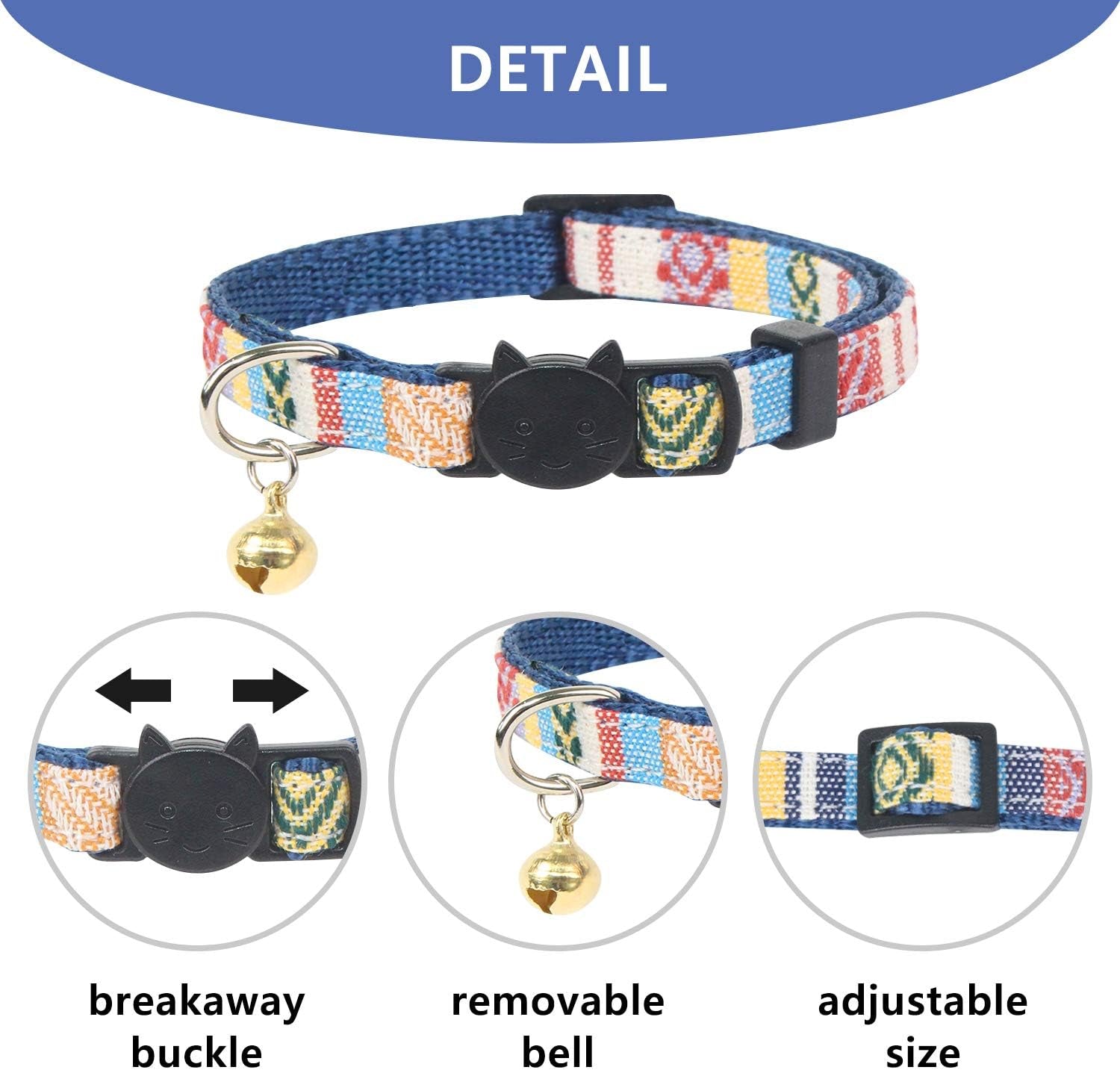 4 Pack Breakaway Cat Collar with Bell,Safety Buckle Collars for Kitten Kitty,Cute Pattern Collars Adjustable from 7-11 Inches (Green)