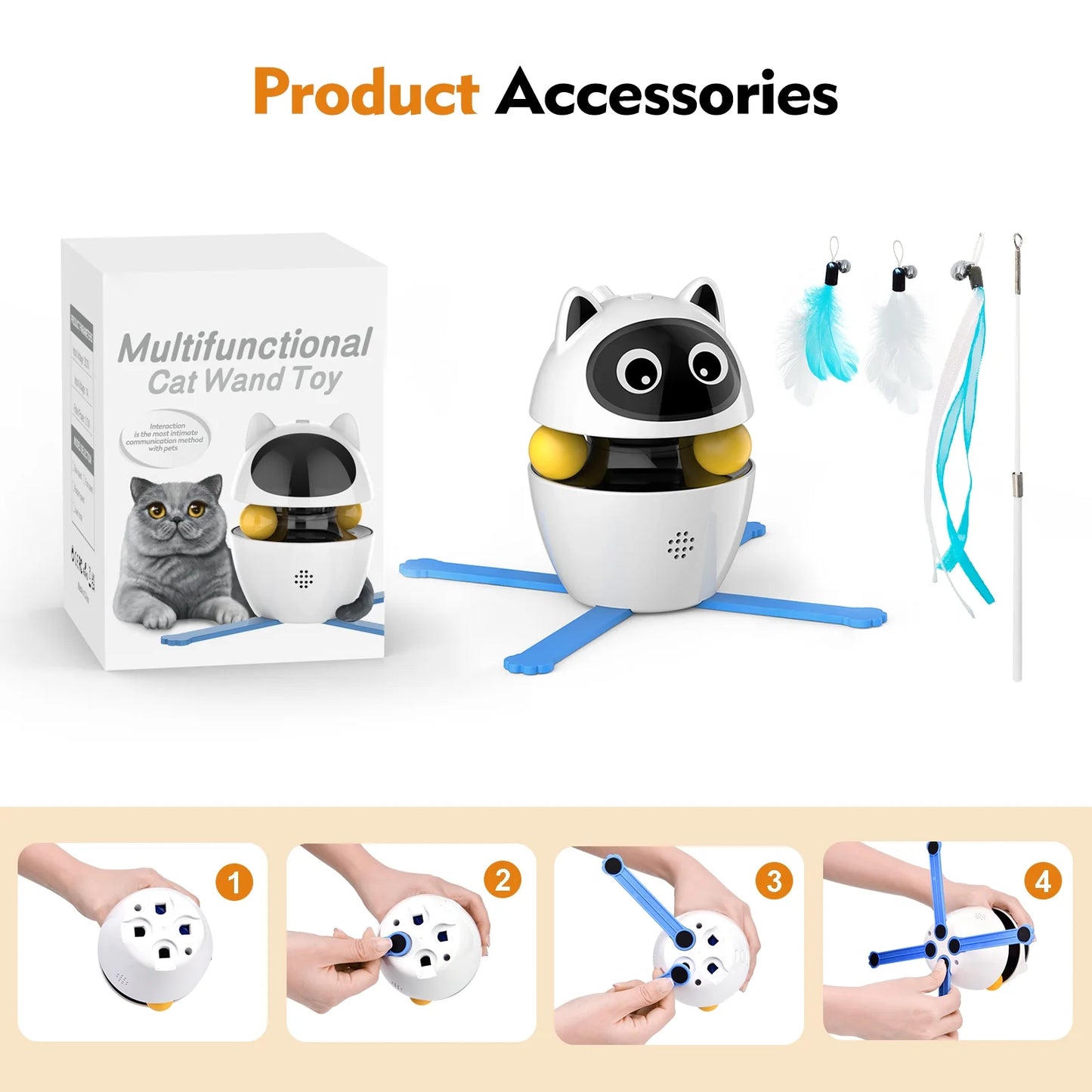Indoor Automatic Cat Toy with Laser, Feather, and Rechargeable Features