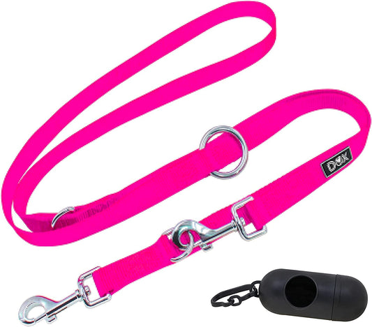 Nylon Dog Leash - 6.6 Ft, 3-Way Adjustable Leash Dogs - S (Pink)