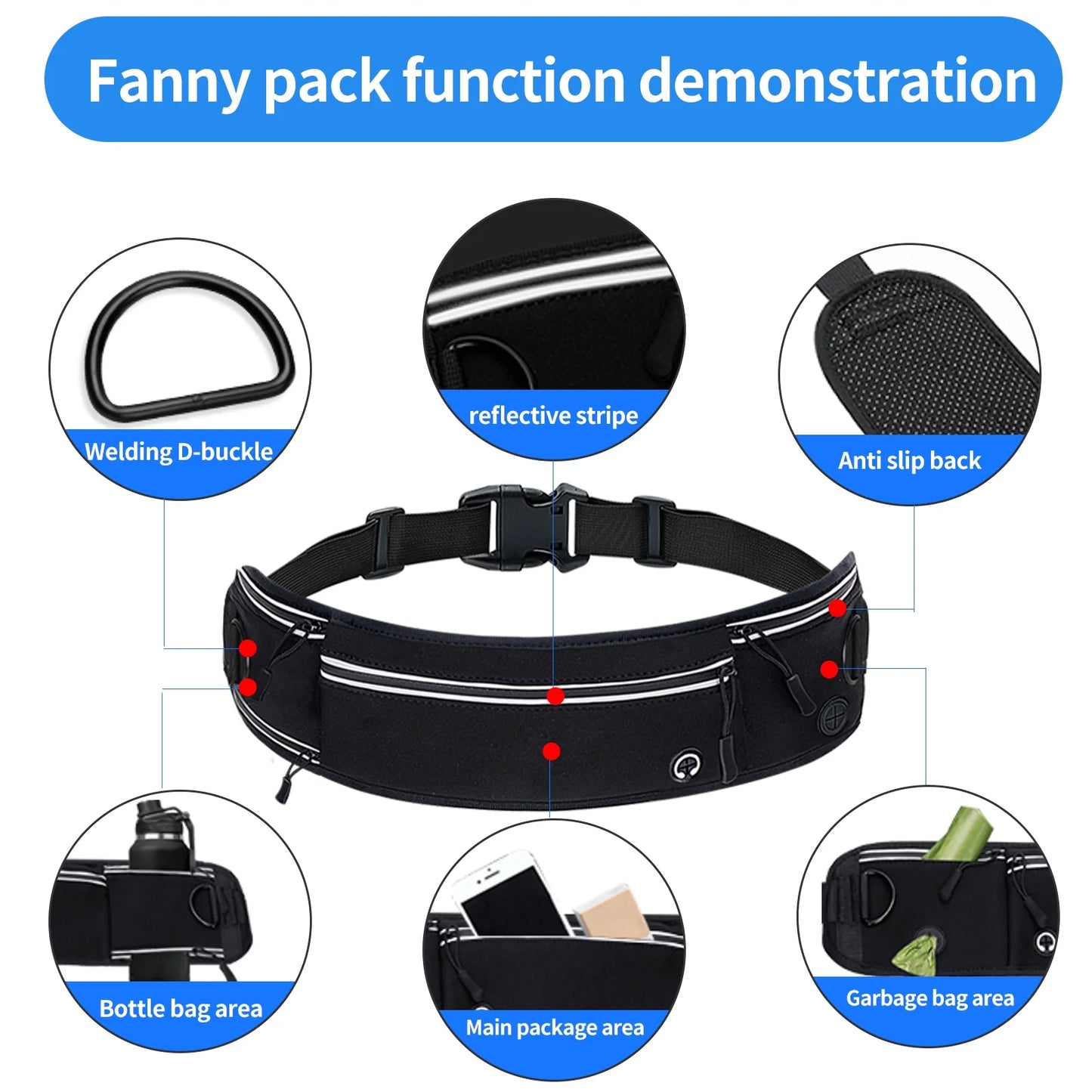 Hands Free Dog Leash for Dogs & Multi-Function Pockets,Adjustable Waist Belt Leash for Dog Walking-Leashes for Medium & Large Breeds-Pouch,Outdoor Training Leash, Retractable Bungee,Padded Handles