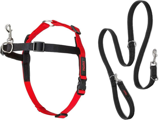 Front Control Harness Size Large &  Training Leash Size Large, Black Combination Pack - Stop Your Dog Pulling on the Leash. Adjustable, Lightweight and Easy to Use. Suitable for Large Dogs