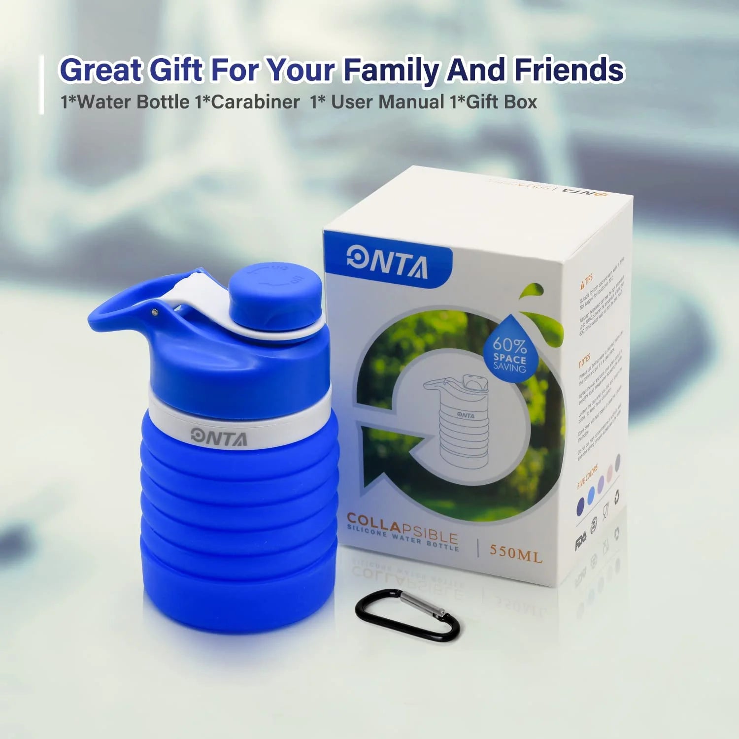 Collapsible Water Bottle- BPA Free Silicone Foldable Water Bottle for Travel,Silicone Portable Leak-Proof Travel Water Bottle 20Oz, Blue